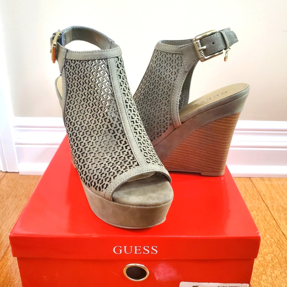 Guess olive green wedge sandals